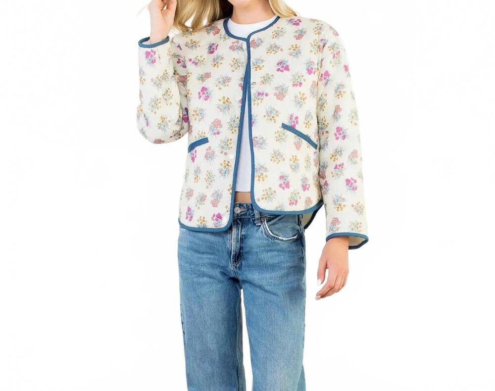 NEW THML floral pattern quilted jacket in cream